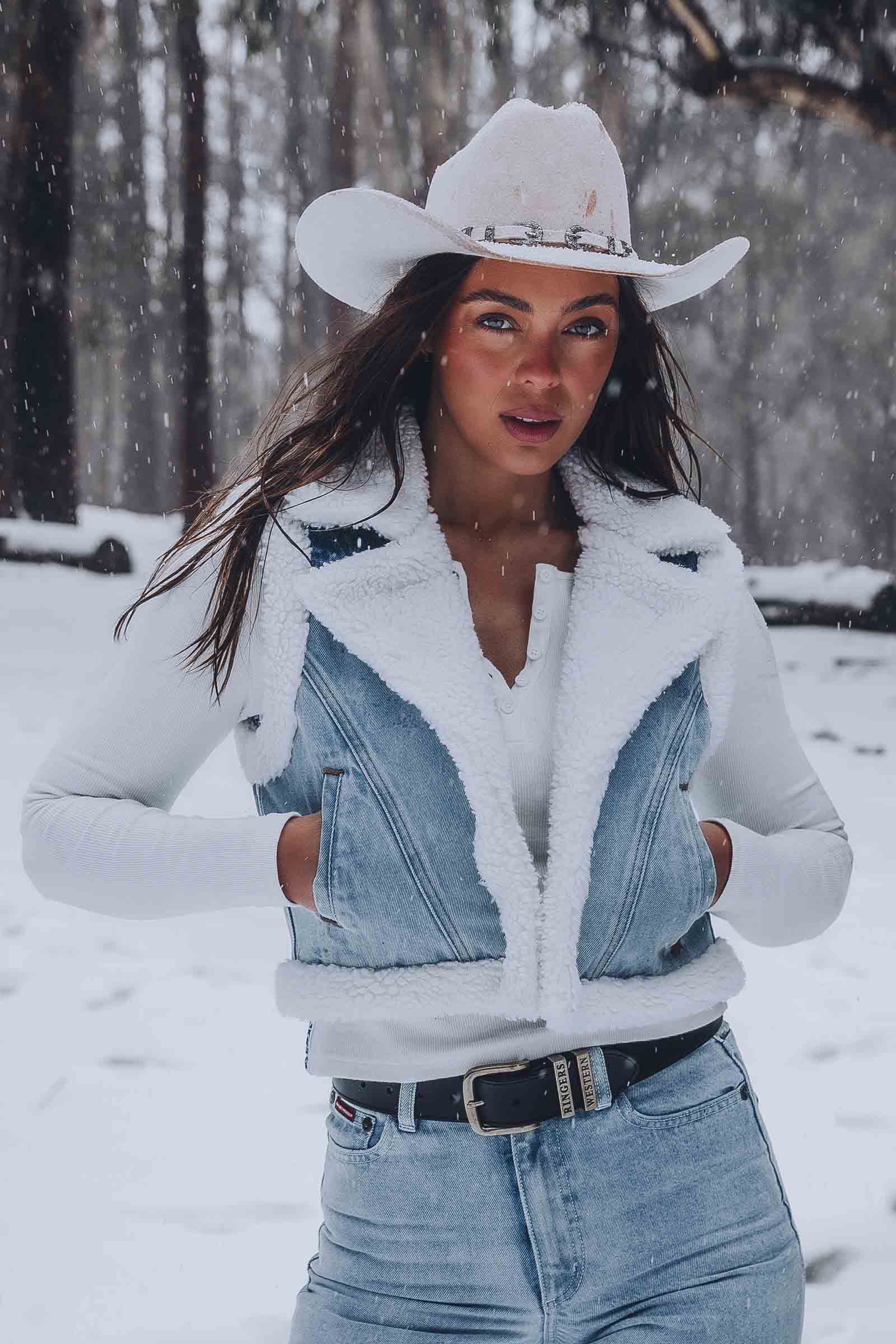 Amaya Womens Denim Sherpa Vest