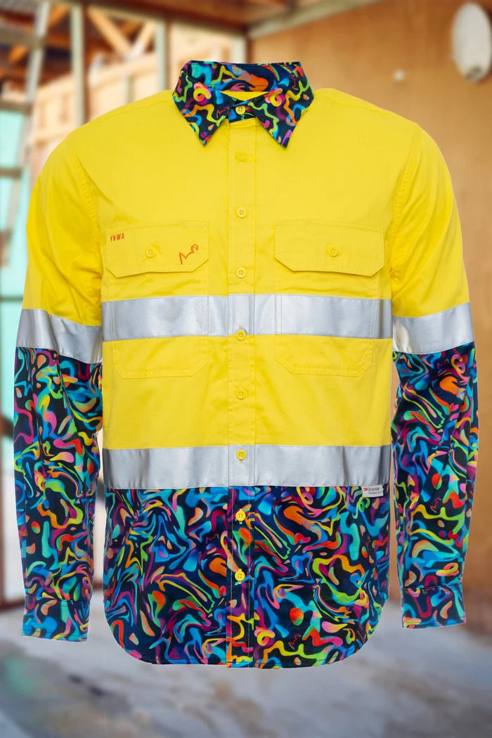 Mens Pearler Yellow Day/Night Hi Vis Full Button Workshirt