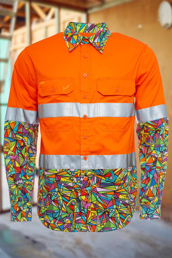 Mens Bonza Orange Day/Night Hi Vis Full Button Workshirt