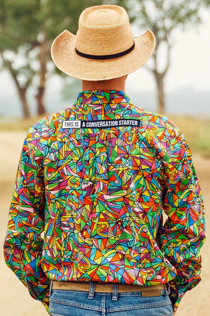 Mens Bonza Long Sleeve Full Print Half Button Workshirt