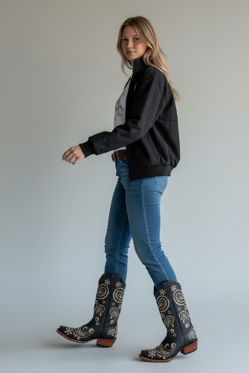 Olivia Womens Cuban Heel Western Boot