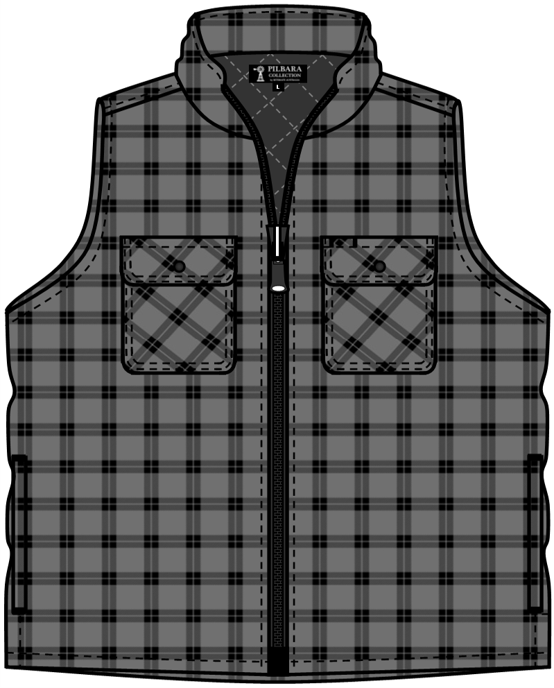 Flannelette Quilted Vest Men's Zipper Front