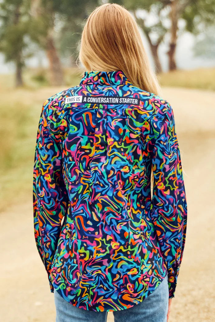 Womens Pearler Full Button Long Sleeve Full Print Workshirt