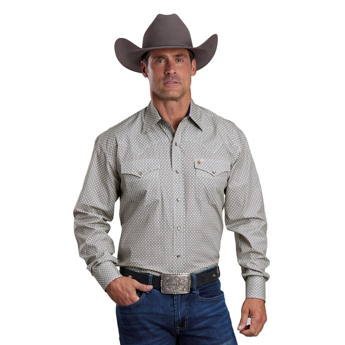 Men's Stetson Collection Printed Snap Shirt- Grey
