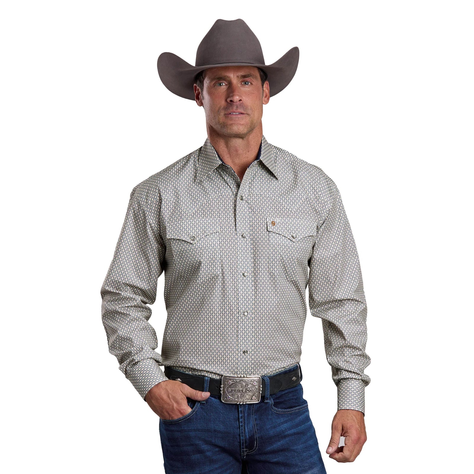 Men's Stetson Collection Printed Snap Shirt- Grey