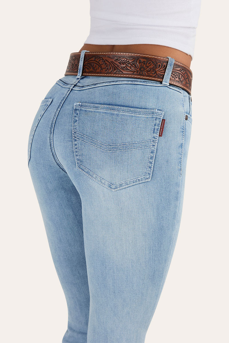 Katherine Cowgirl Womens Mid Rise Bootleg Jeans- Light Blue