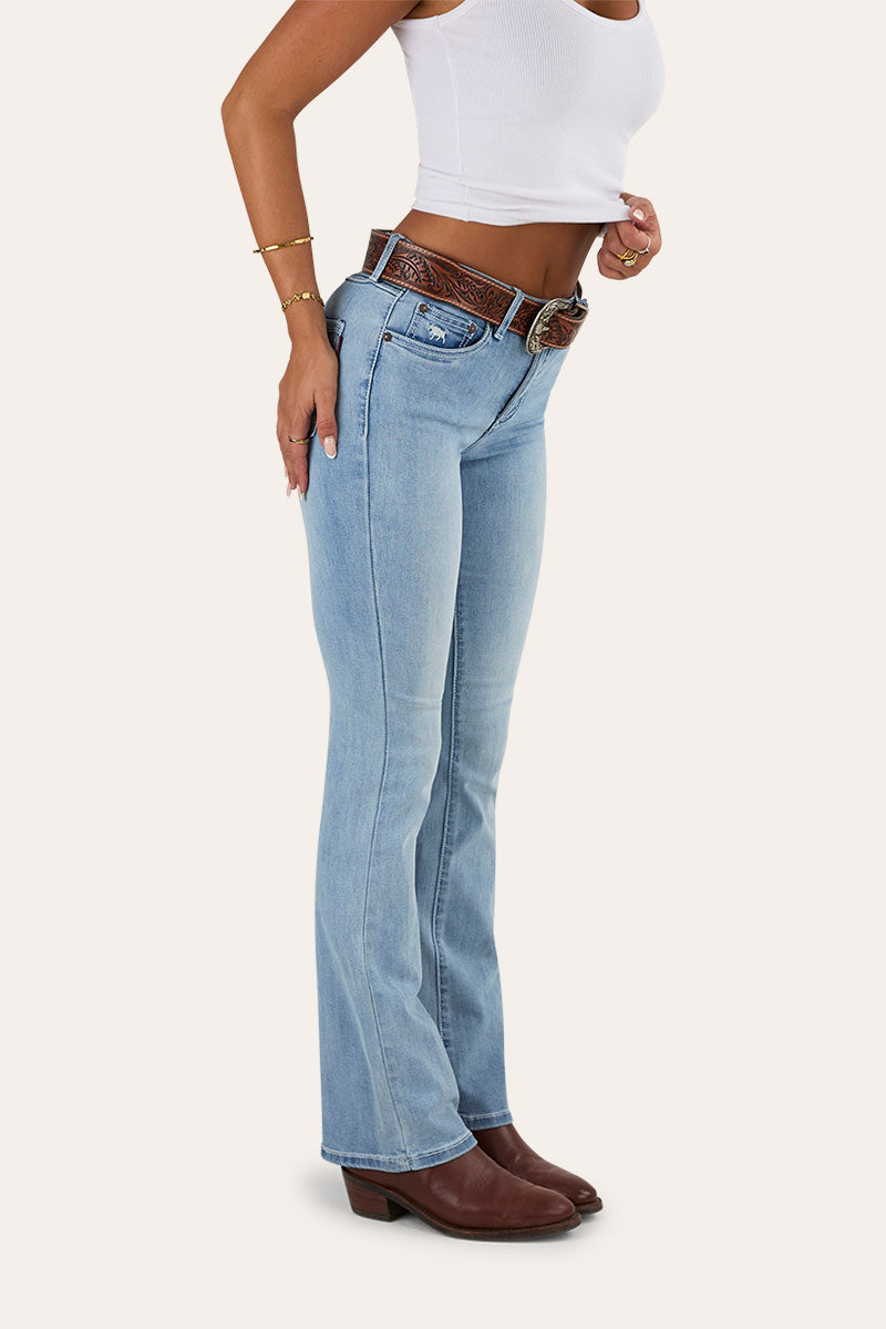 Katherine Cowgirl Womens Mid Rise Bootleg Jeans- Light Blue