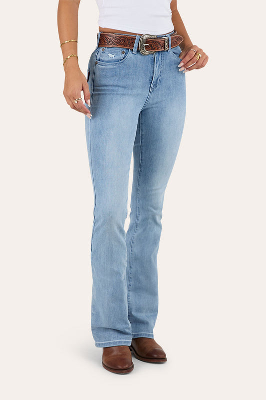 Katherine Cowgirl Womens Mid Rise Bootleg Jeans- Light Blue