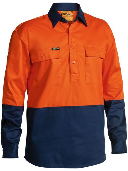 L-S Hi Vis Closed Front Drill Shirt