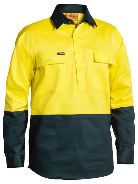 L-S Hi Vis Closed Front Drill Shirt