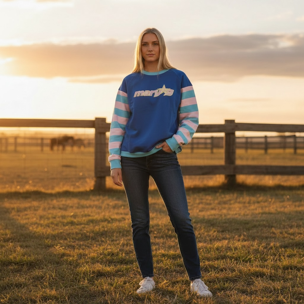 MG Blue Star Crew | Mary G Sweater | Workin Wear