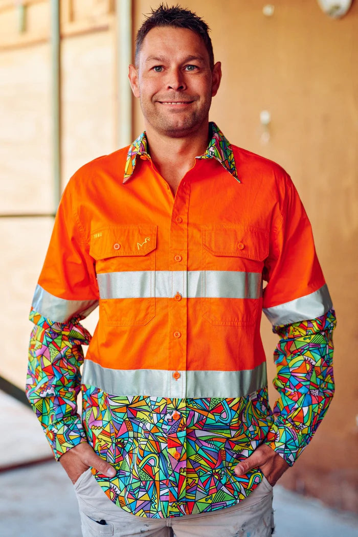 Mens Bonza Orange Day/Night Hi Vis Full Button Workshirt