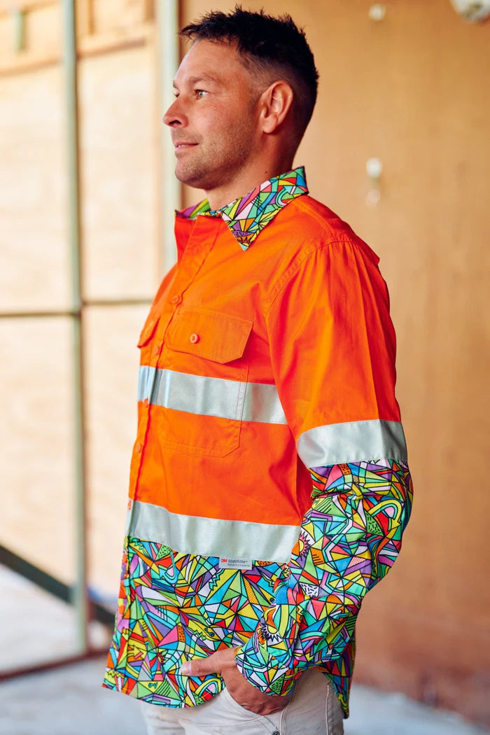 Mens Bonza Orange Day/Night Hi Vis Full Button Workshirt