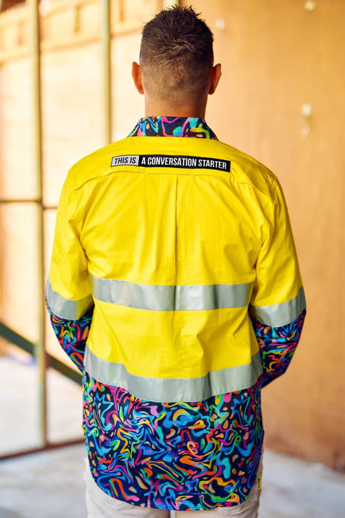 Mens Pearler Yellow Day/Night Hi Vis Full Button Workshirt