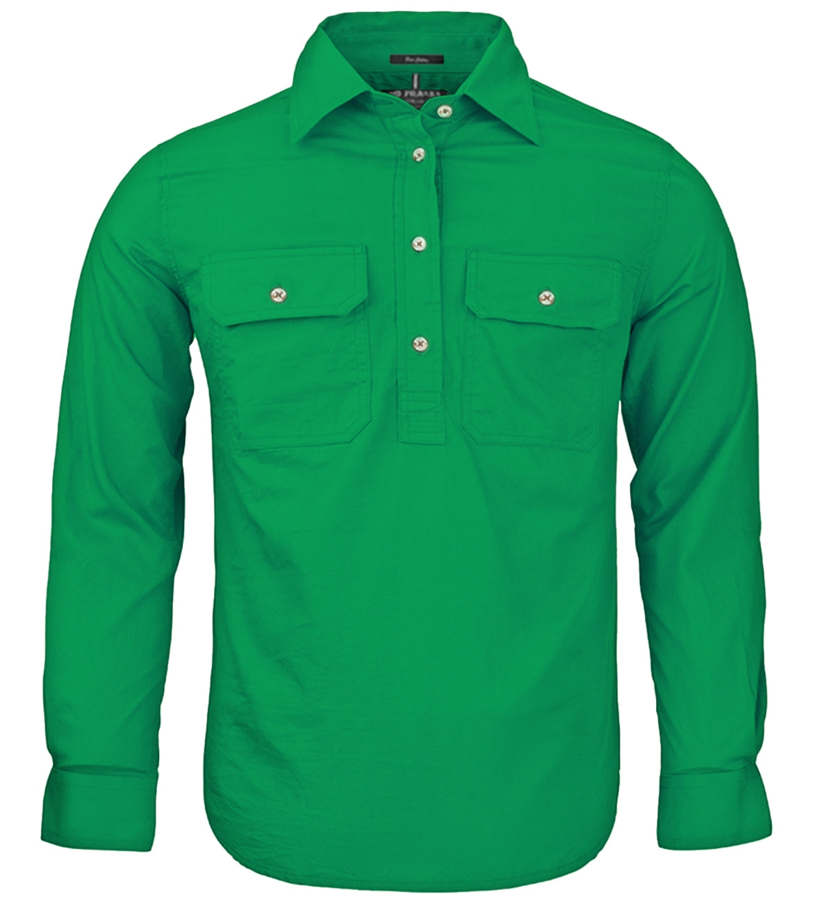 Kids Pilbara Closed Front Long Sleeve Shirt - Kelly Green