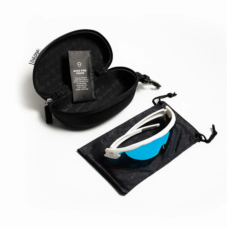Phantoms matte white frame reflectors blue lens