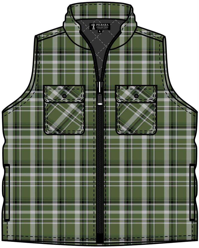 Flannelette Quilted Vest Men's Zipper Front