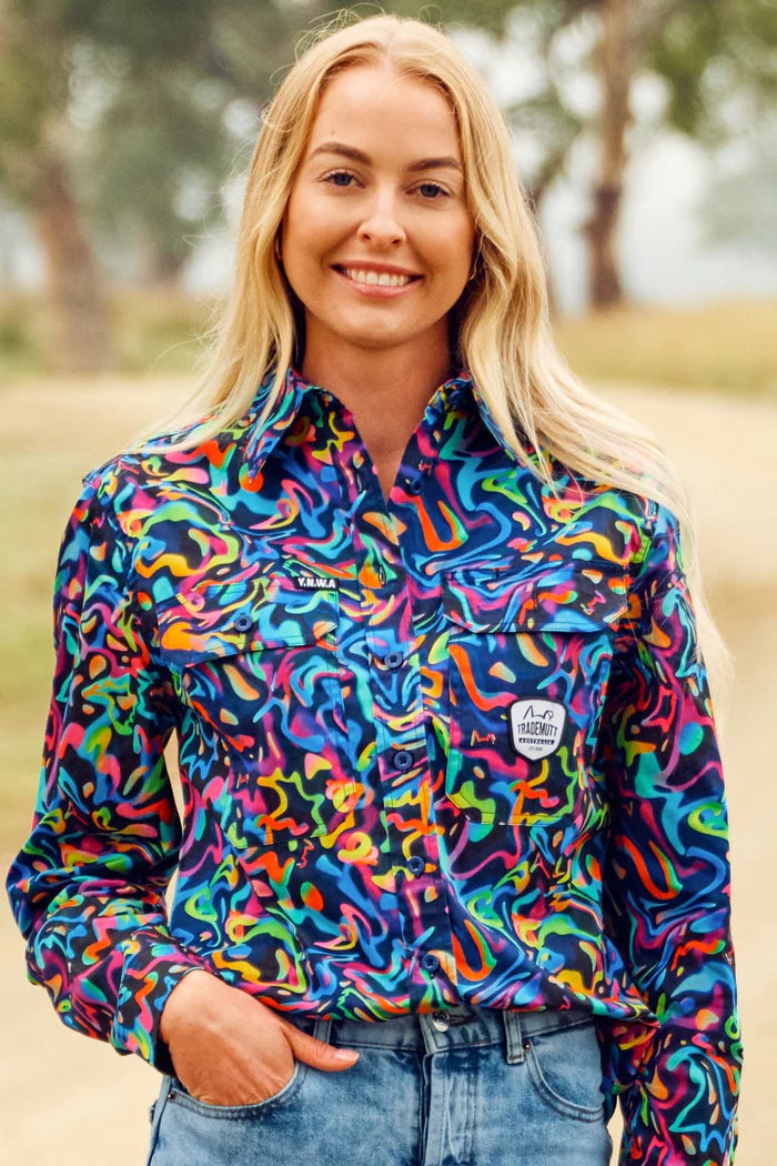 Womens Pearler Full Button Long Sleeve Full Print Workshirt