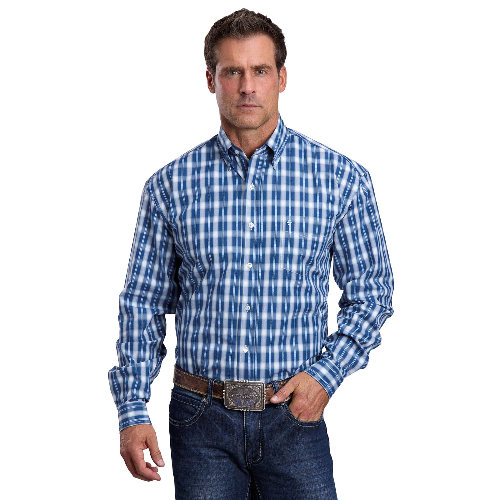 STETSON MNS COLLECTION LS Dark Plaid Blue