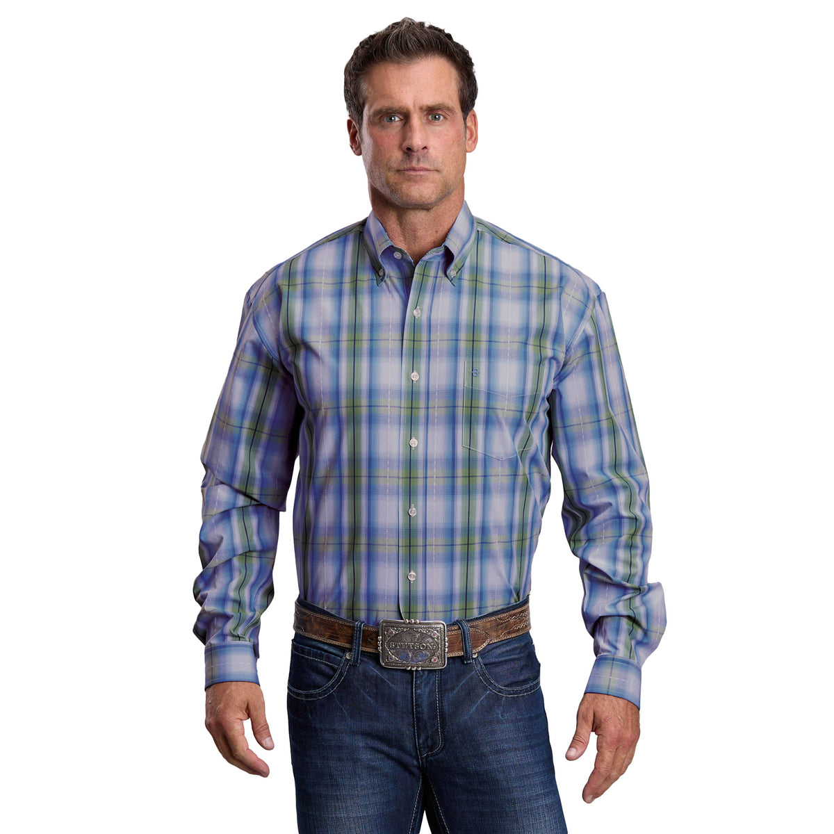 STETSON MNS COLLECTION LS Light Plaid Blue